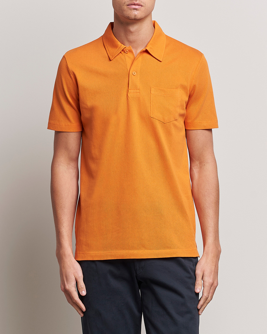 Hombres | Polos | Sunspel | Riviera Polo Shirt Flame Orange