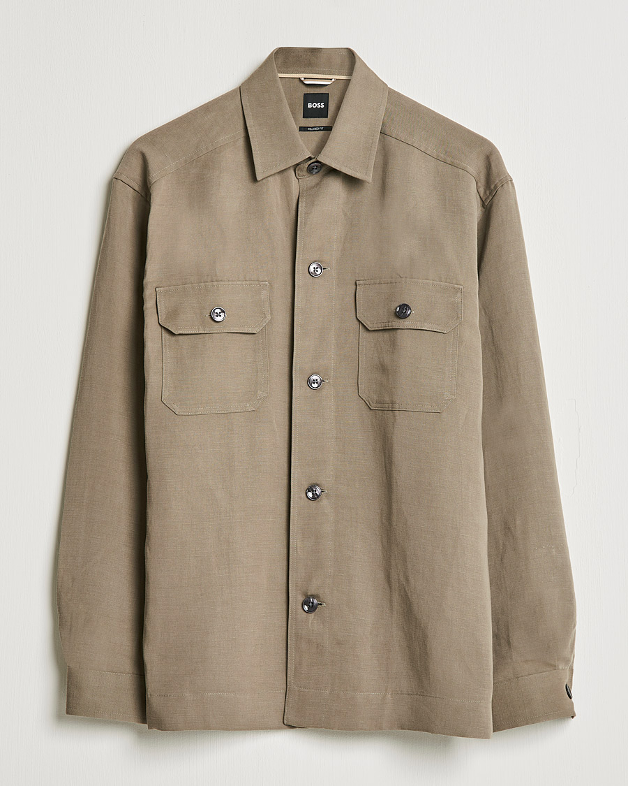 Hombres | Camisas | BOSS BLACK | Cole Linen/Lyocell Overshirt Open Green