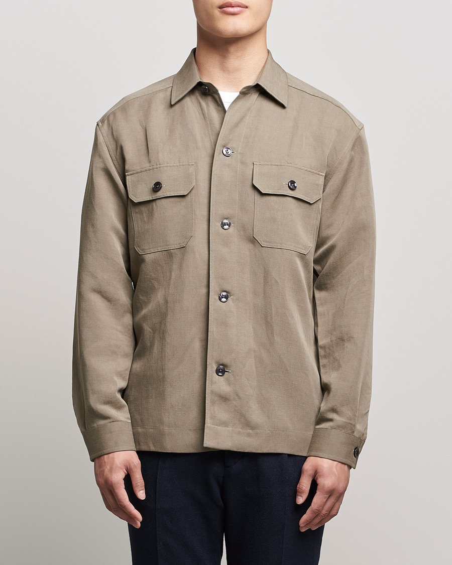 Hombres | Camisas | BOSS BLACK | Cole Linen/Lyocell Overshirt Open Green