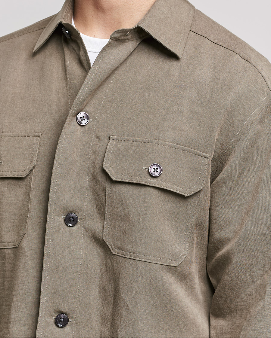 Hombres | Camisas | BOSS BLACK | Cole Linen/Lyocell Overshirt Open Green