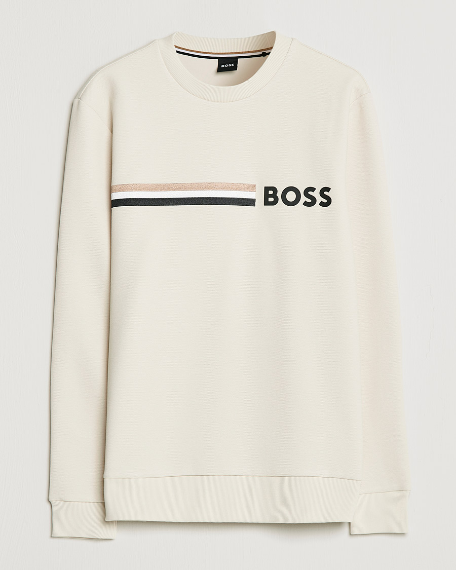 Hombres | Jerséis y prendas de punto | BOSS BLACK | Stadler Logo Crew Neck Sweatshirt Open White