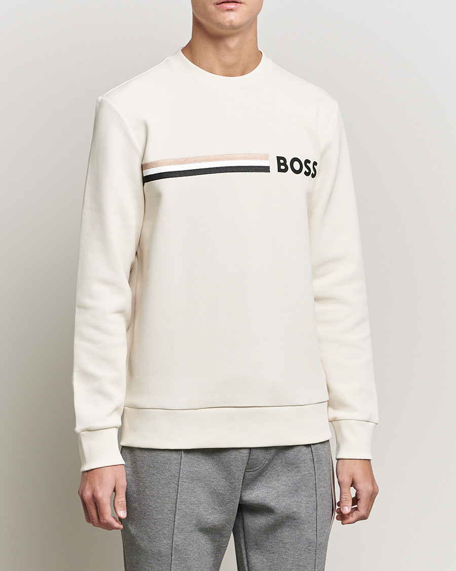Hombres | Jerséis y prendas de punto | BOSS BLACK | Stadler Logo Crew Neck Sweatshirt Open White