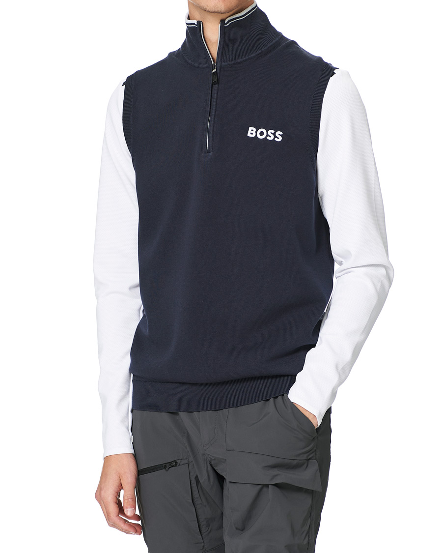 Hombres | Jerséis y prendas de punto | BOSS GREEN | Zolf Half Zip Vest Dark Blue