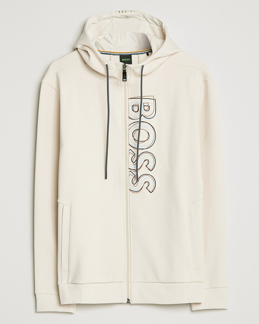 Hombres | Jerséis y prendas de punto | BOSS GREEN | BOSS Athleisure Saggy Logo Full Zip Hoodie Open White