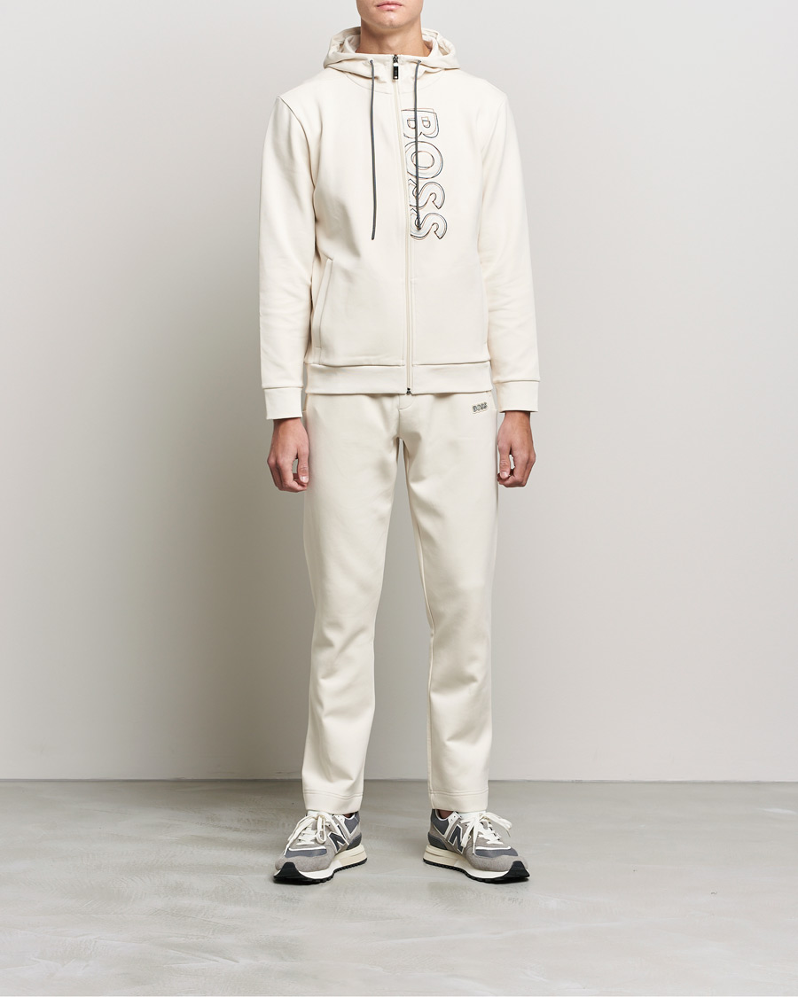 Hombres | Jerséis y prendas de punto | BOSS GREEN | BOSS Athleisure Saggy Logo Full Zip Hoodie Open White