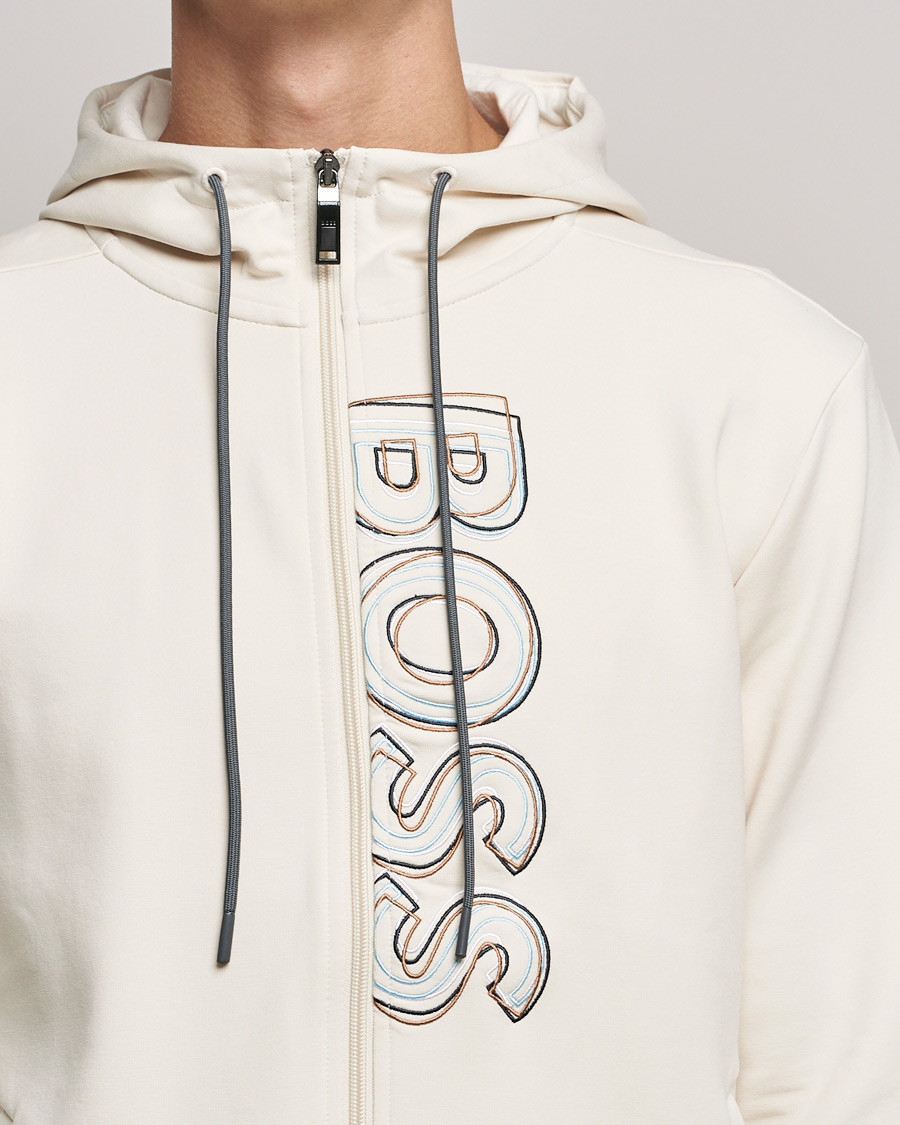 Hombres | Jerséis y prendas de punto | BOSS GREEN | BOSS Athleisure Saggy Logo Full Zip Hoodie Open White