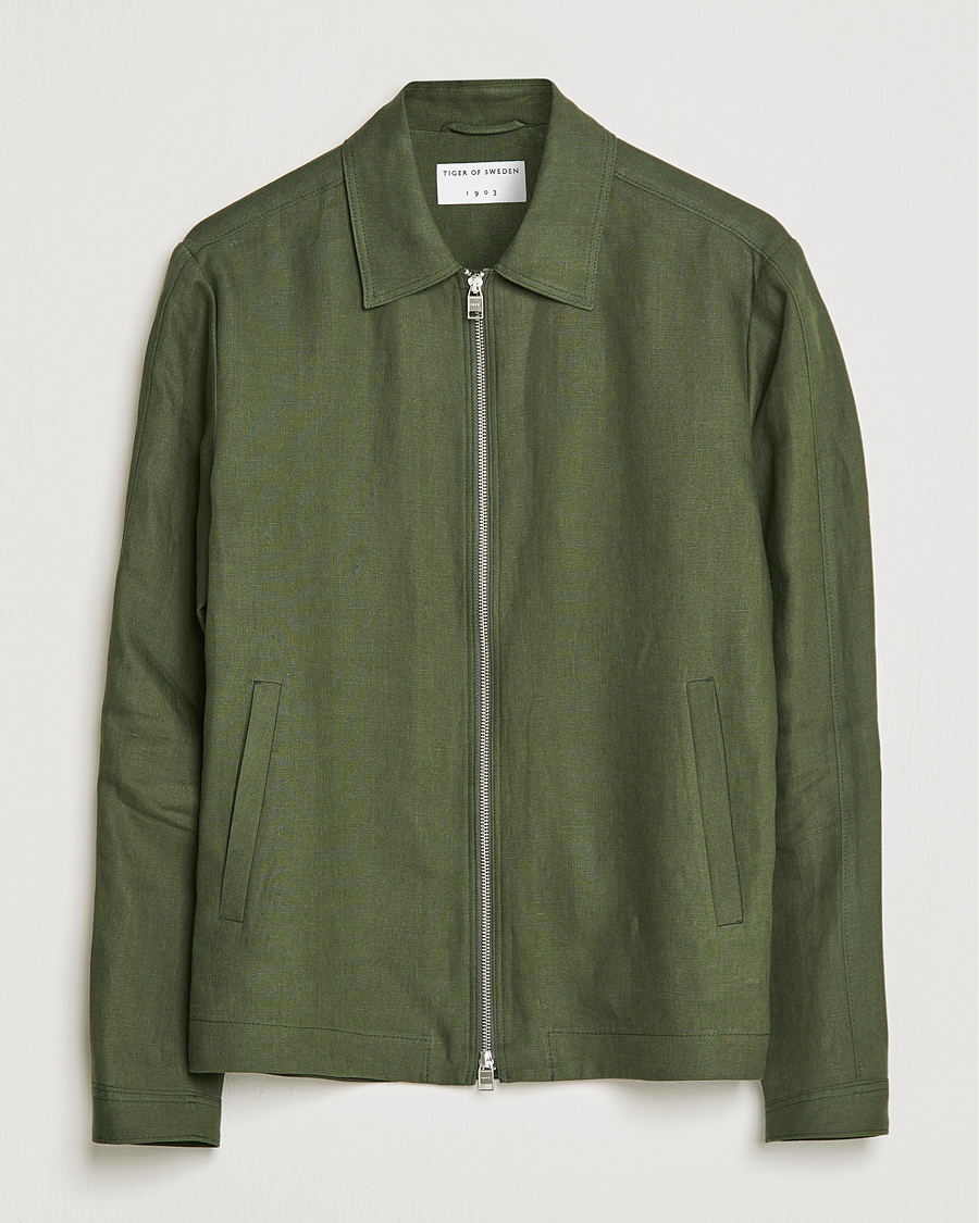 Hombres | Abrigos y chaquetas | Tiger of Sweden | Maddon Linen Shirt Jacket Green