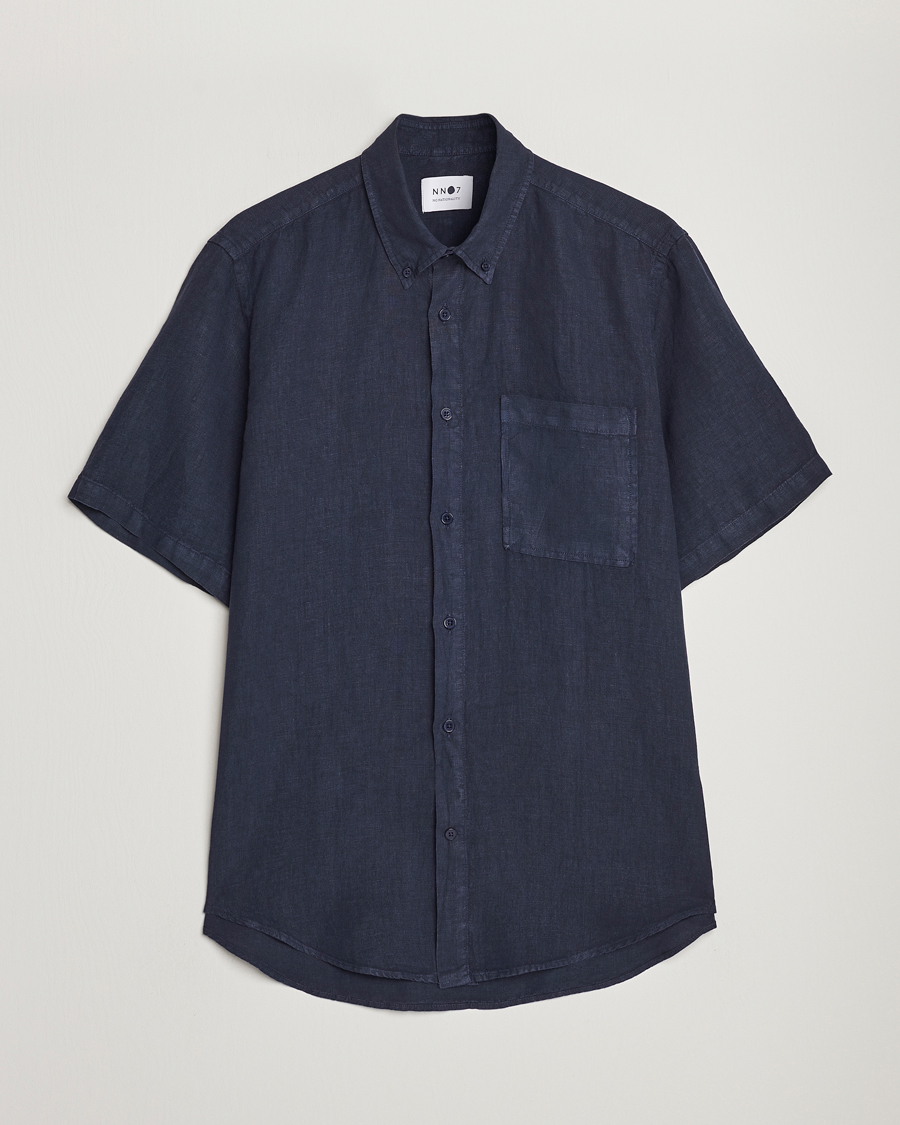 Hombres | Camisas | NN07 | Arne Linen Short Sleeve Shirt Navy
