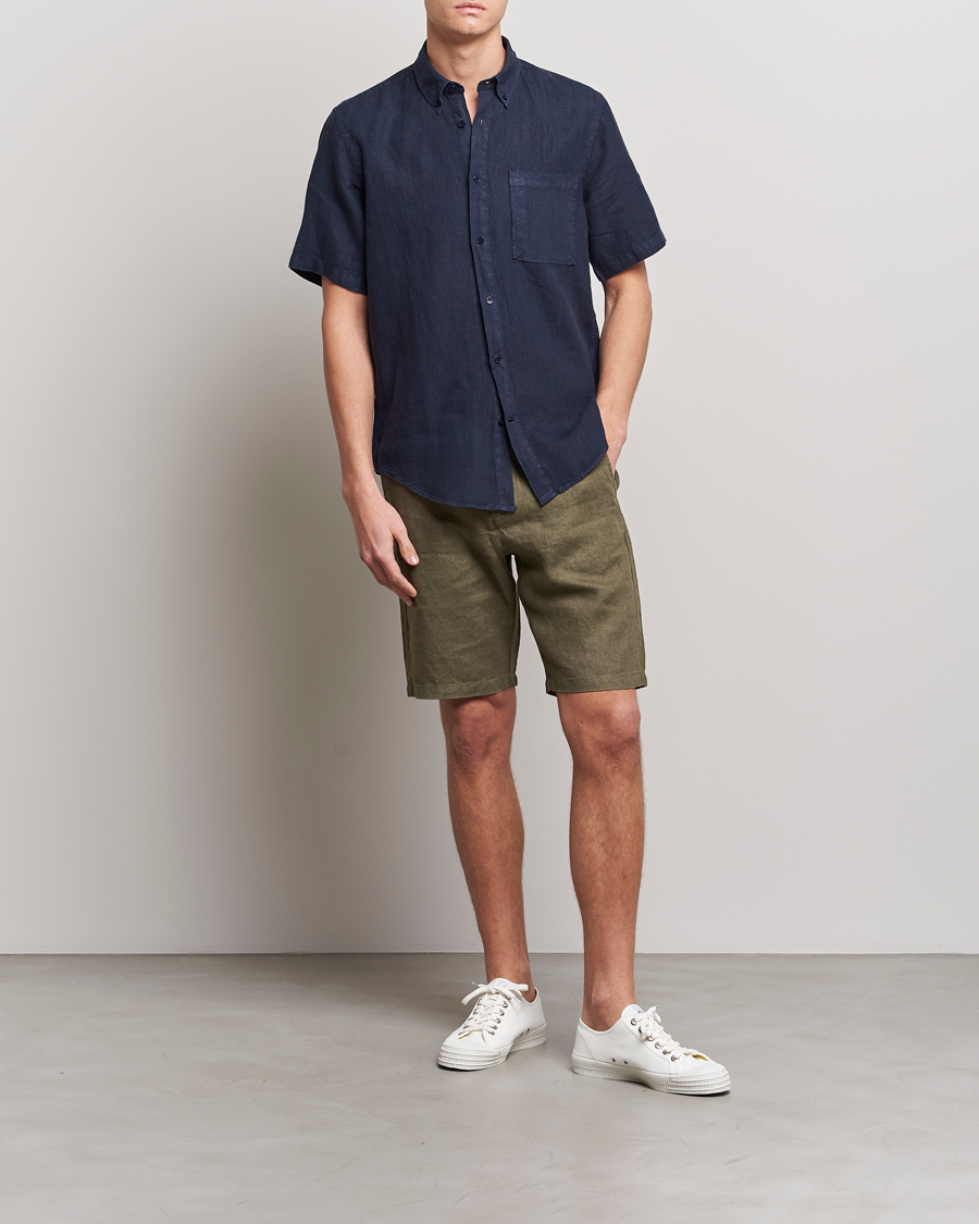 Hombres | Camisas | NN07 | Arne Linen Short Sleeve Shirt Navy