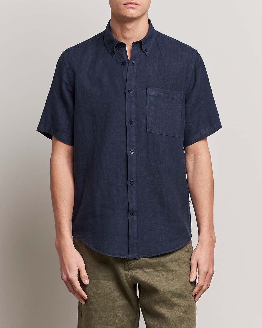 Hombres | Camisas | NN07 | Arne Linen Short Sleeve Shirt Navy