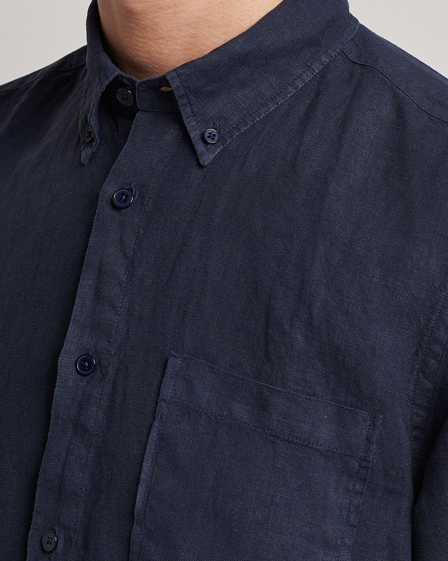 Hombres | Camisas | NN07 | Arne Linen Short Sleeve Shirt Navy
