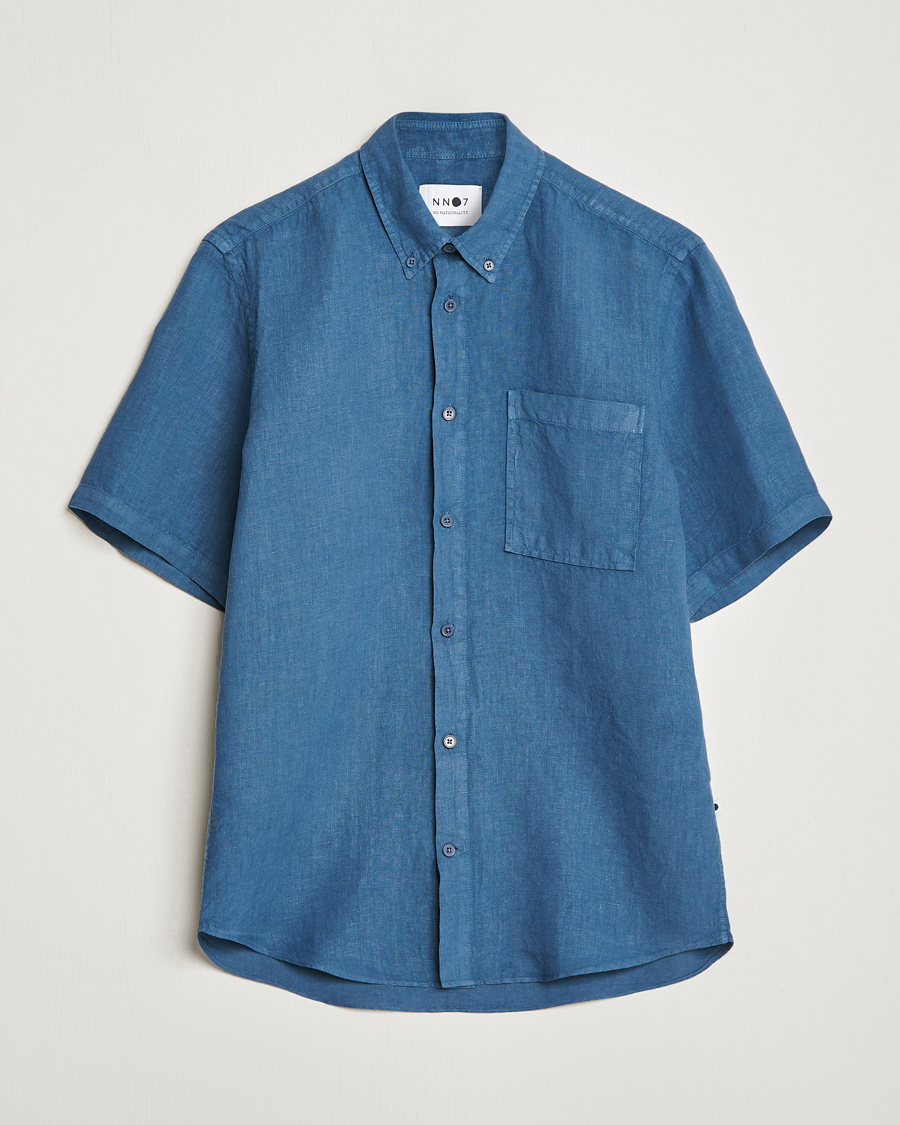 Hombres | Camisas | NN07 | Arne Linen Short Sleeve Shirt Dust Blue