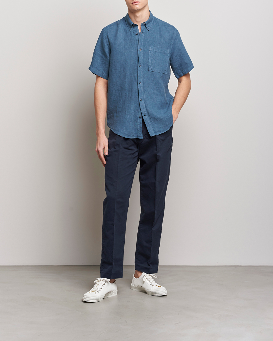 Hombres | Camisas | NN07 | Arne Linen Short Sleeve Shirt Dust Blue