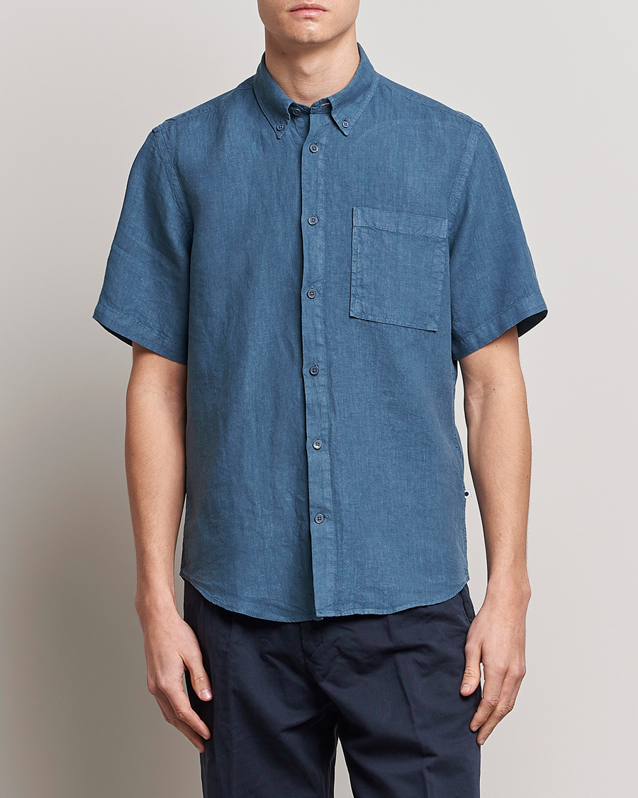 Hombres | Camisas | NN07 | Arne Linen Short Sleeve Shirt Dust Blue