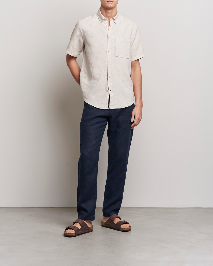 Hombres | Camisas | NN07 | Arne Linen Short Sleeve Shirt Oat