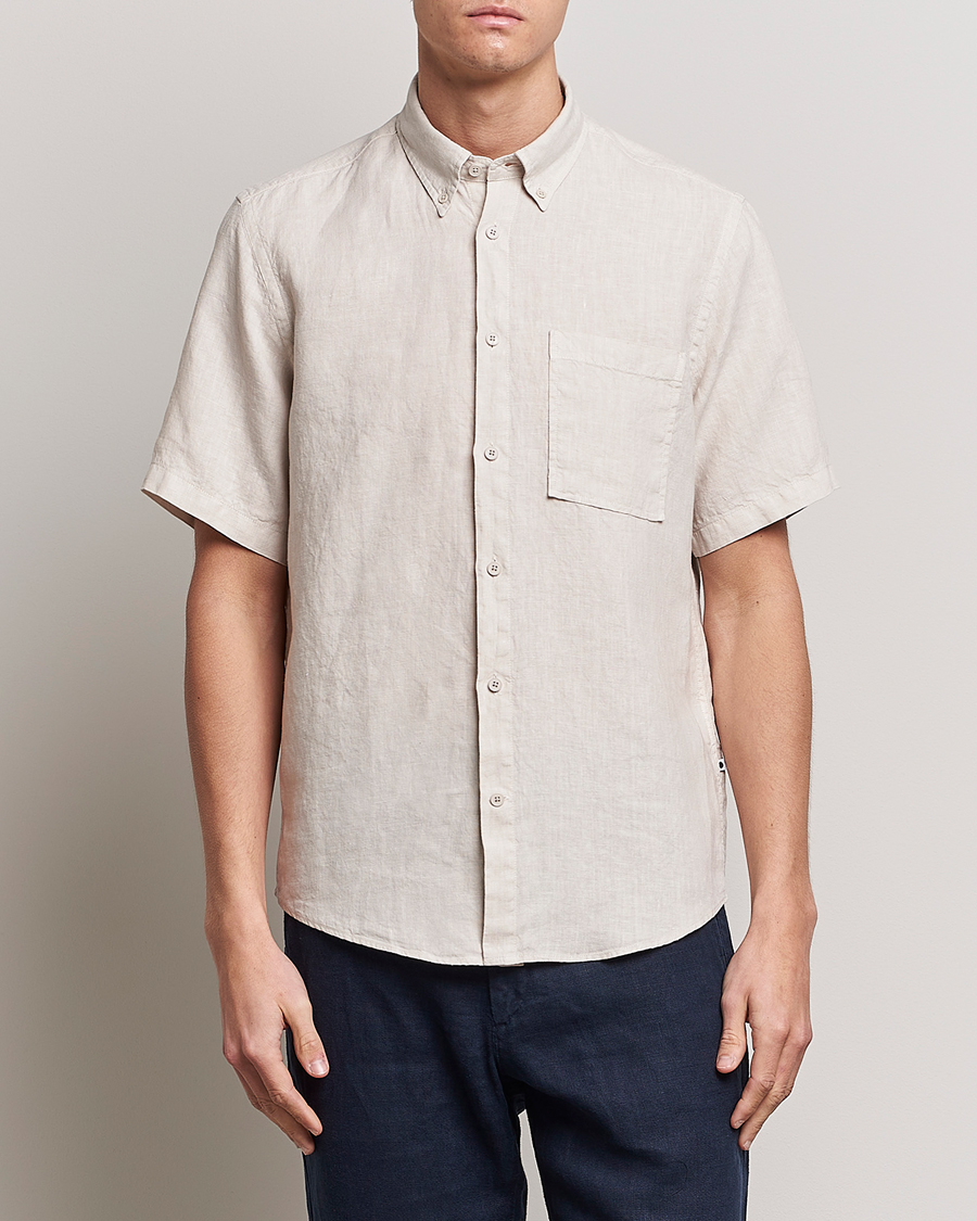 Hombres | Camisas | NN07 | Arne Linen Short Sleeve Shirt Oat