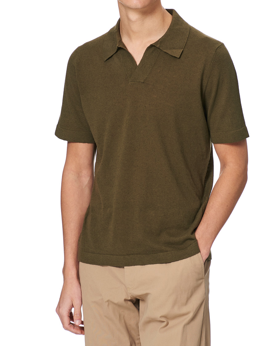 Hombres | Polos | NN07 | Ryan Cotton/Linen Polo Dark Olive