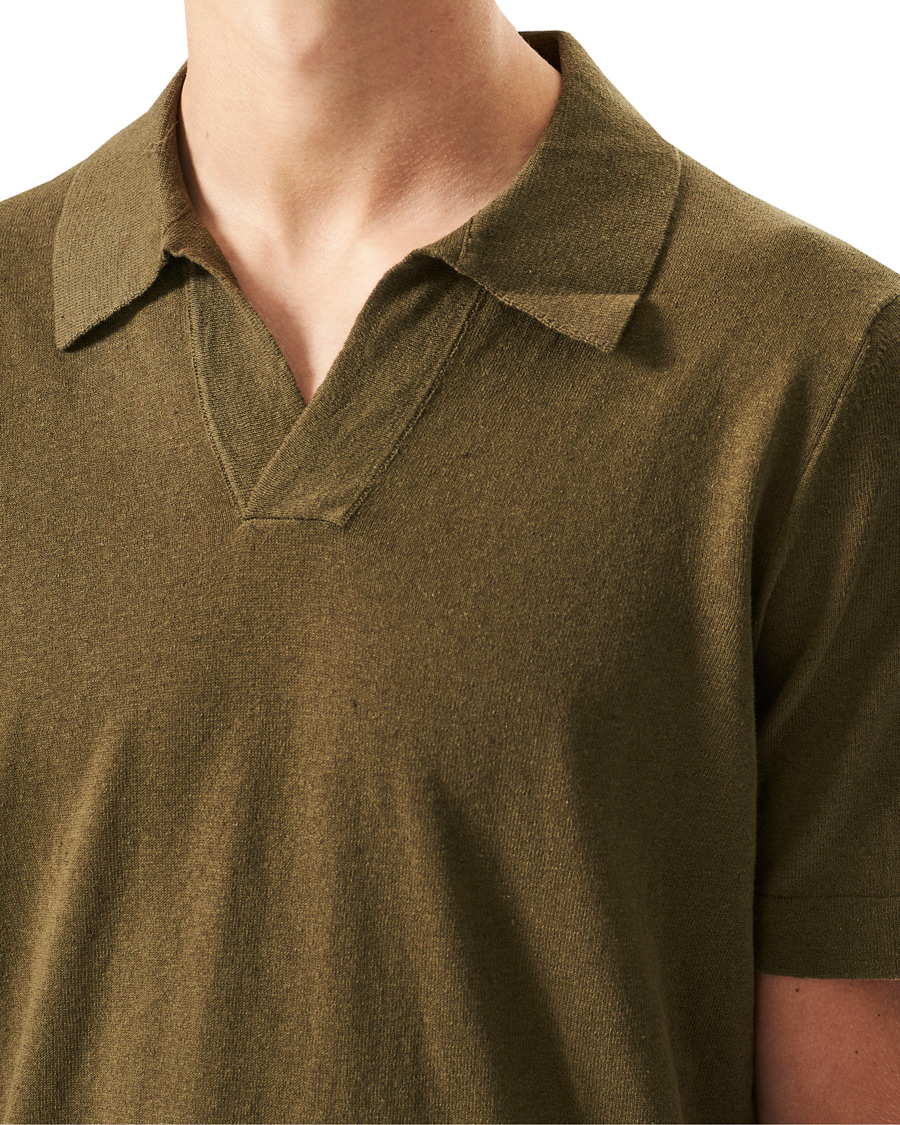 Hombres | Polos | NN07 | Ryan Cotton/Linen Polo Dark Olive