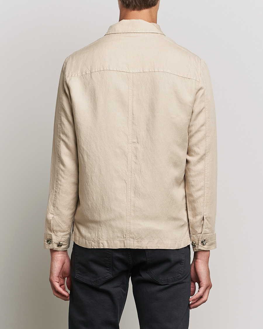 Hombres | Camisas | J.Lindeberg | Jason Zip Linen Shirt Jacket Safari Beige