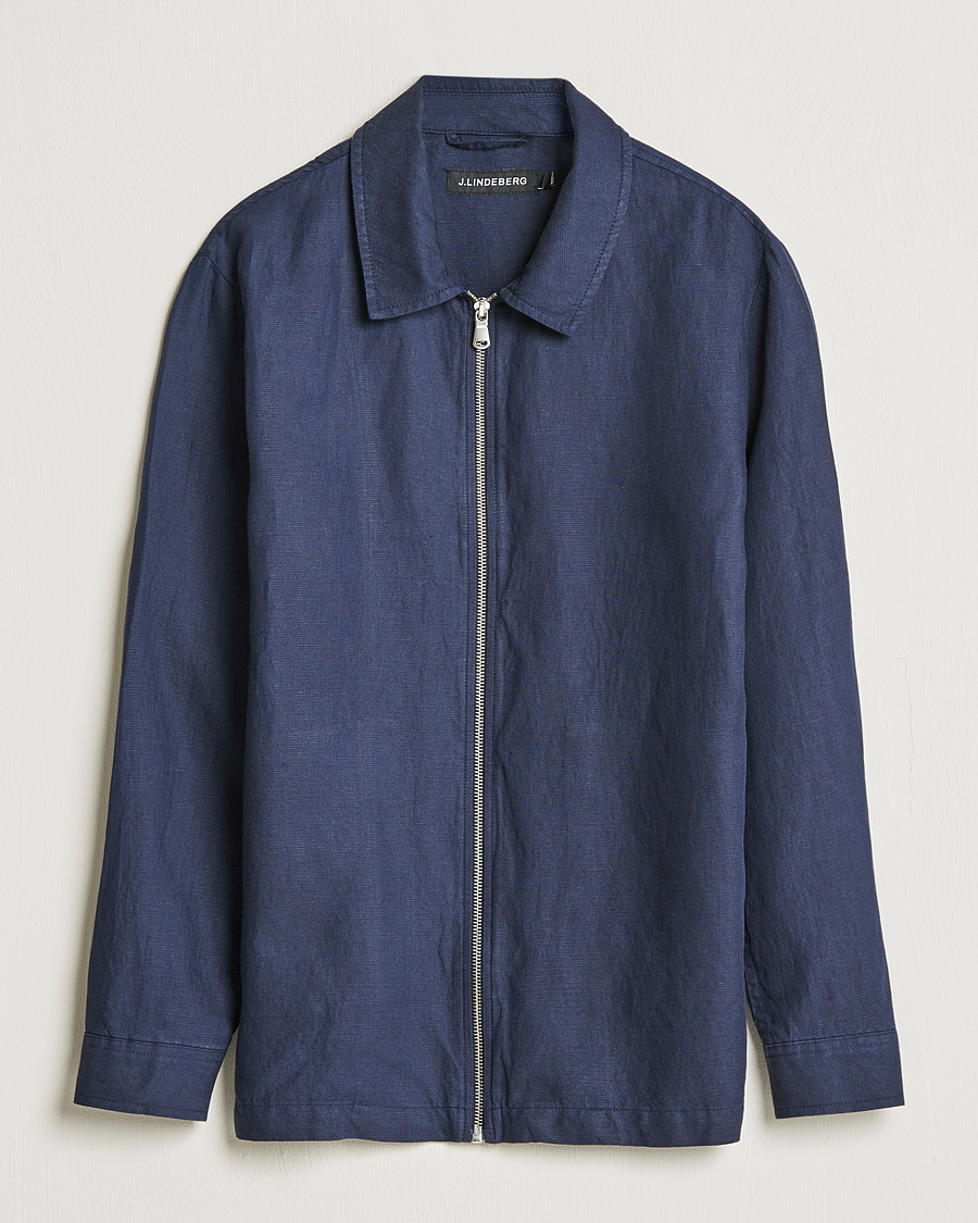 Hombres | Abrigos y chaquetas | J.Lindeberg | Jason Zip Linen Shirt Jacket Navy