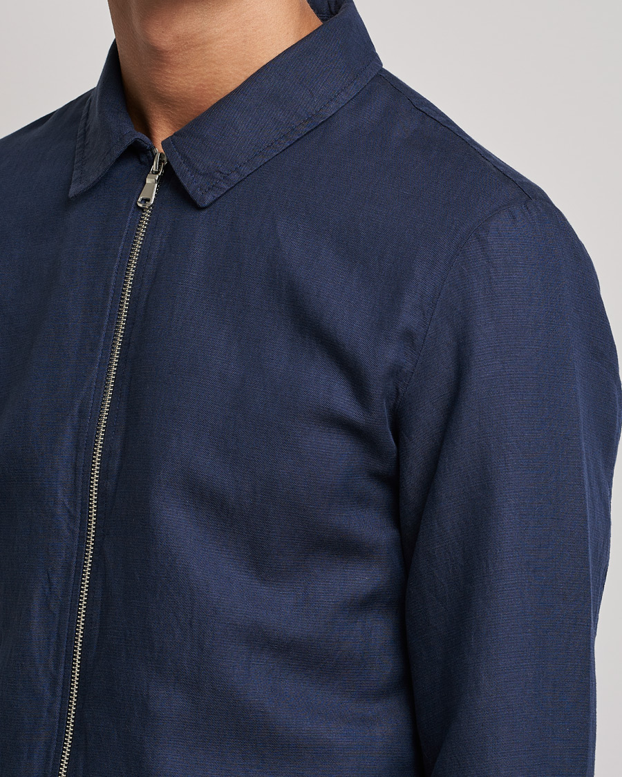 Hombres | Abrigos y chaquetas | J.Lindeberg | Jason Zip Linen Shirt Jacket Navy