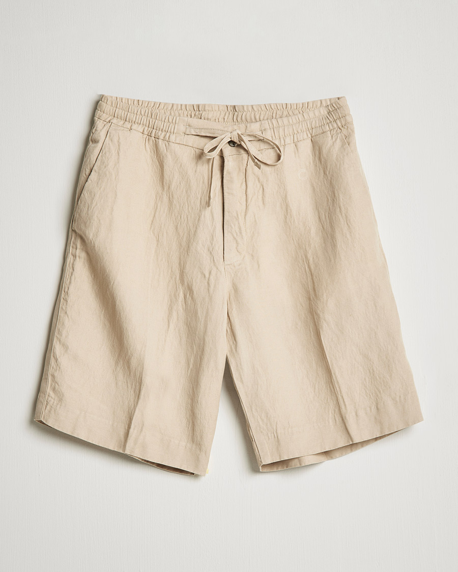Hombres | Pantalones cortos | J.Lindeberg | Sasha Drape Linen Drawstring Shorts Safari Beige