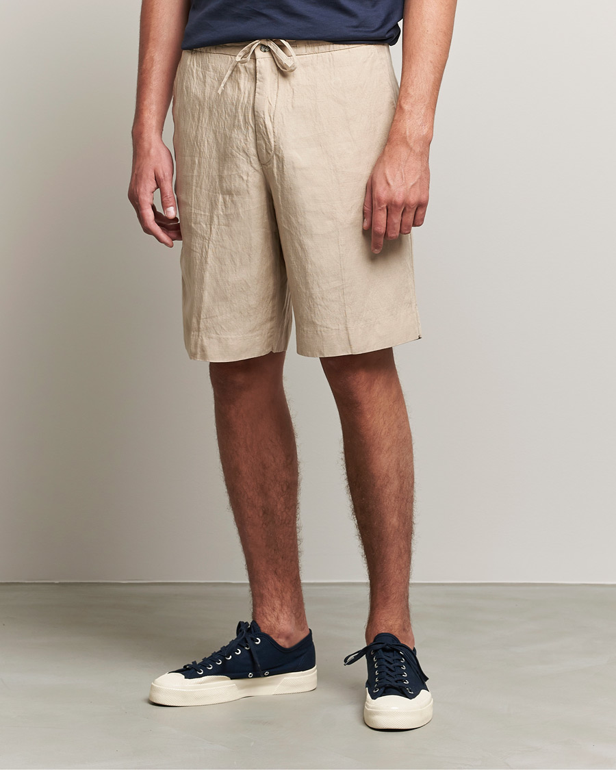 Hombres | Pantalones cortos | J.Lindeberg | Sasha Drape Linen Drawstring Shorts Safari Beige