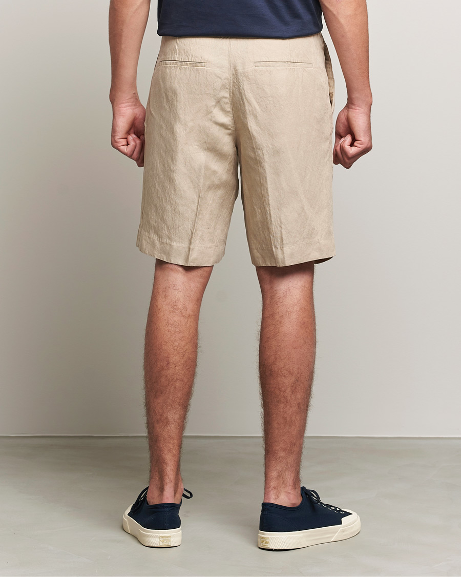 Hombres | Pantalones cortos | J.Lindeberg | Sasha Drape Linen Drawstring Shorts Safari Beige