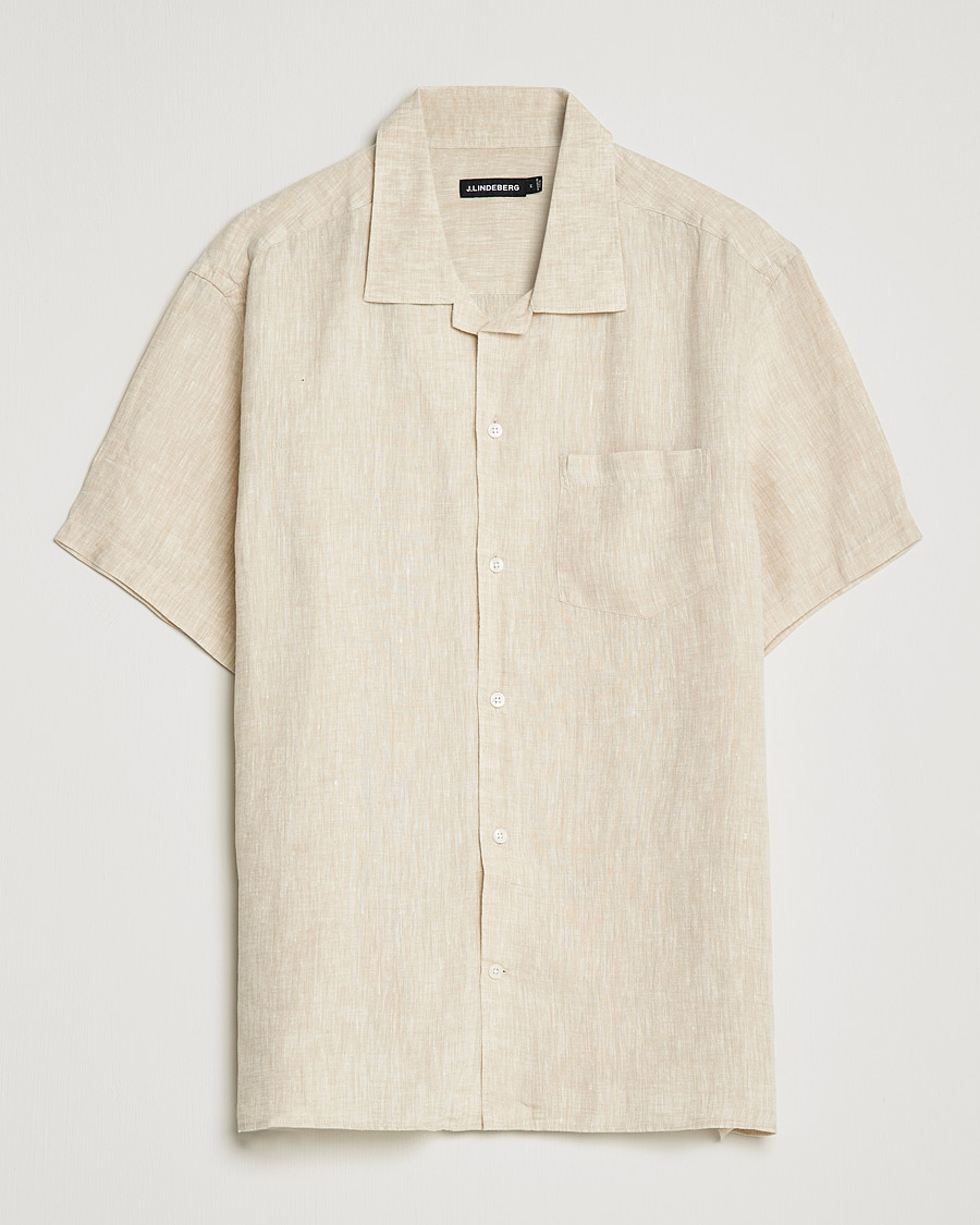 Hombres | Camisas | J.Lindeberg | Linen Melange Short Sleeve Shirt Safari Beige