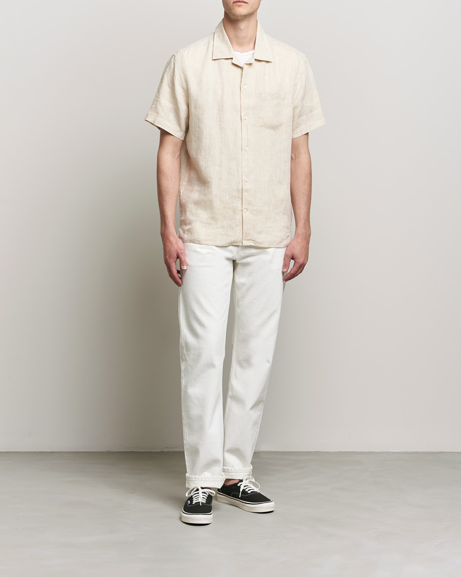 Hombres | Camisas | J.Lindeberg | Linen Melange Short Sleeve Shirt Safari Beige