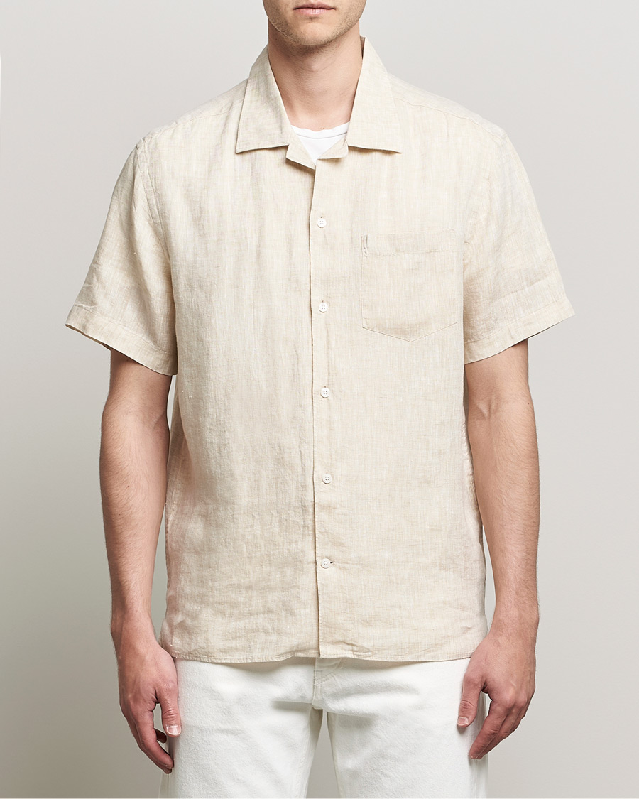Hombres | Camisas | J.Lindeberg | Linen Melange Short Sleeve Shirt Safari Beige