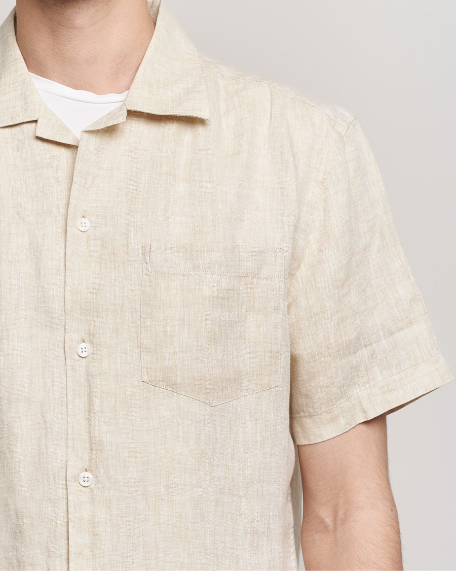 Hombres | Camisas | J.Lindeberg | Linen Melange Short Sleeve Shirt Safari Beige