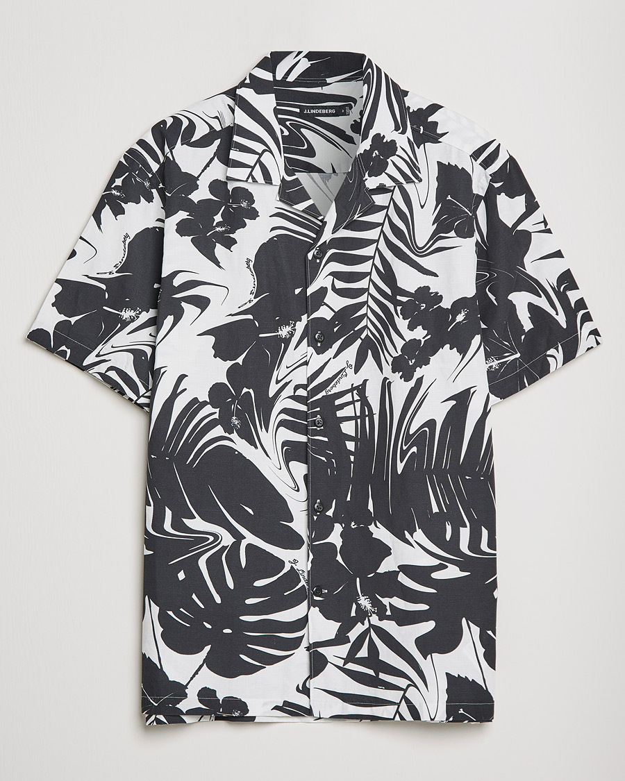 Hombres | Camisas | J.Lindeberg | Elio Hibiscus Print Short Sleeve Shirt White/Black