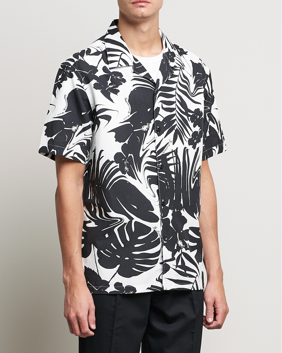 Hombres | Camisas | J.Lindeberg | Elio Hibiscus Print Short Sleeve Shirt White/Black