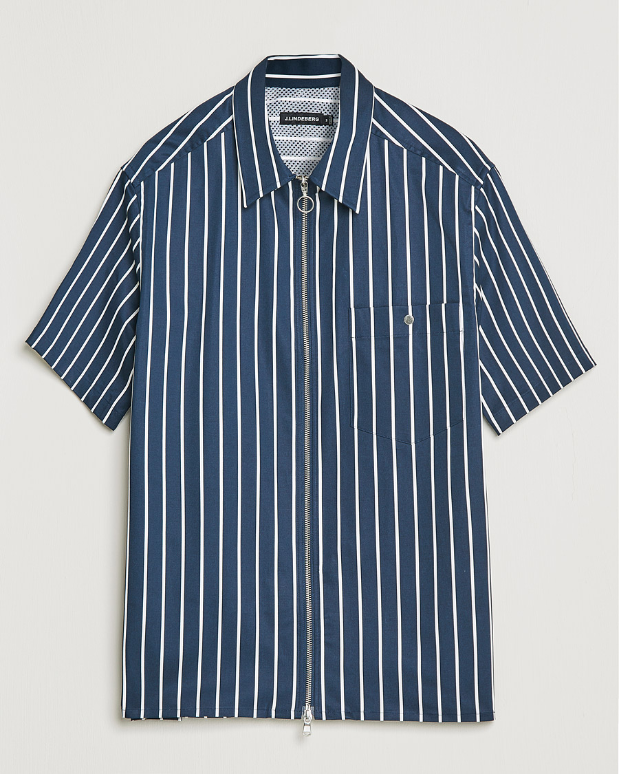 Hombres | Camisas | J.Lindeberg | Chainy Short Sleeve Zip Shirt Navy