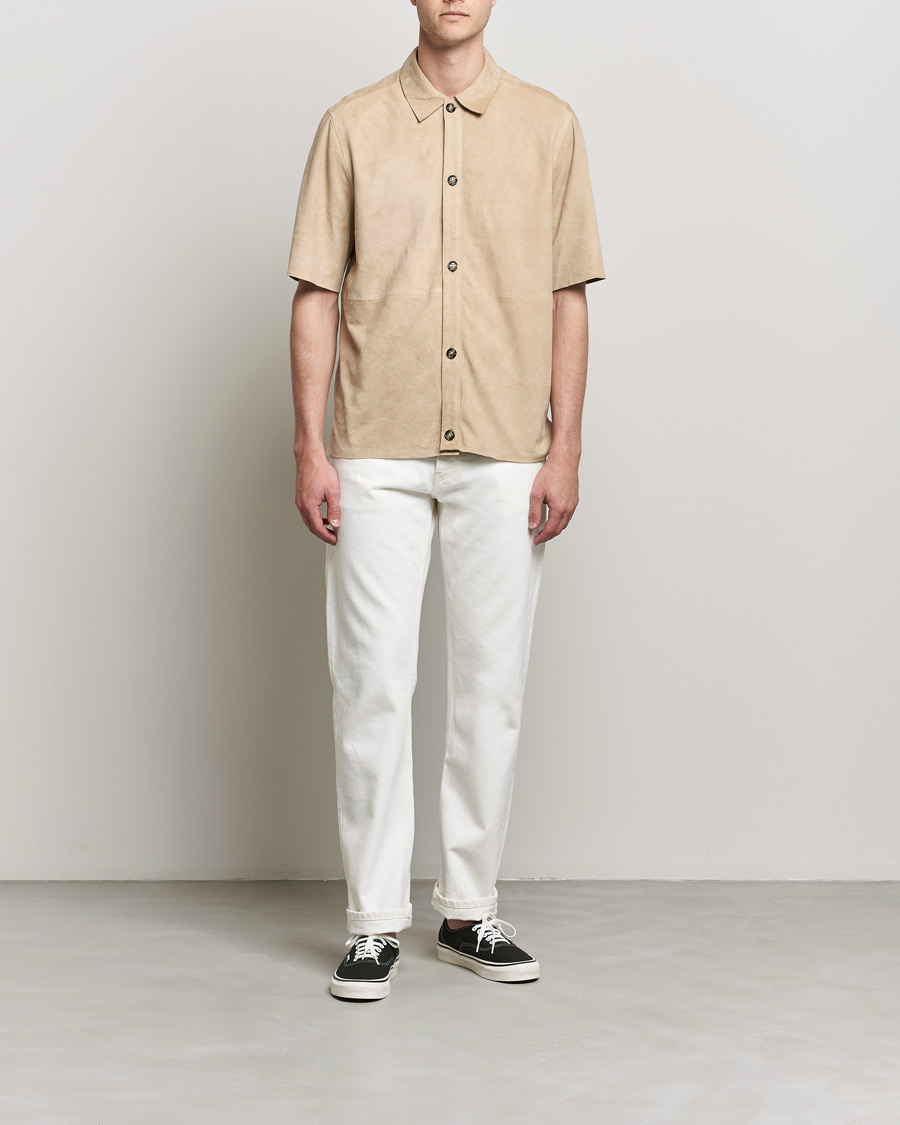 Hombres | Camisas | J.Lindeberg | Shorty Short Sleeve Suede Shirt Safari Beige