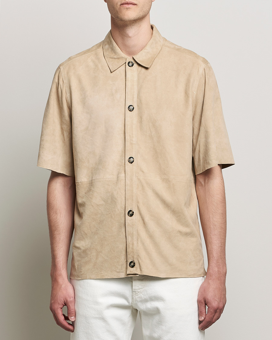 Hombres | Camisas | J.Lindeberg | Shorty Short Sleeve Suede Shirt Safari Beige