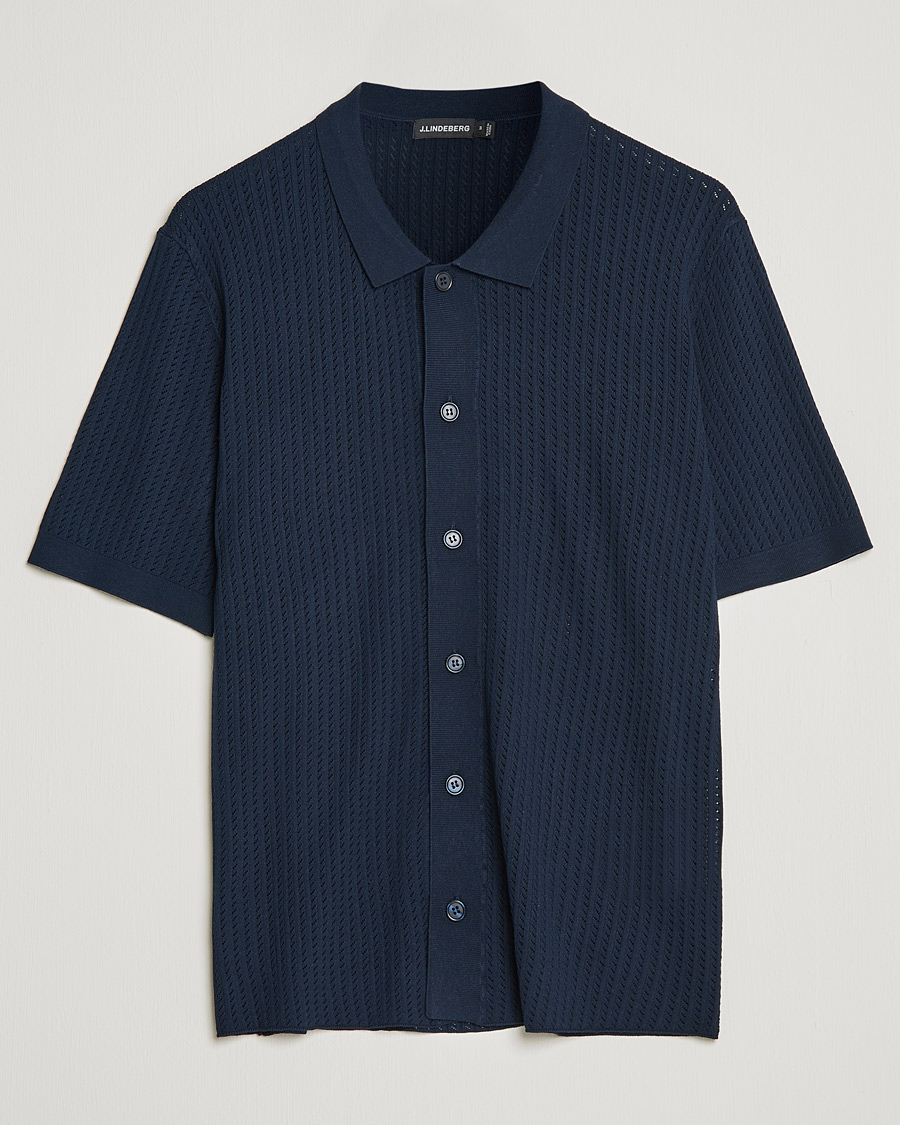 Hombres | Camisas | J.Lindeberg | Skyler Rayon Silk Knit Shirt Navy