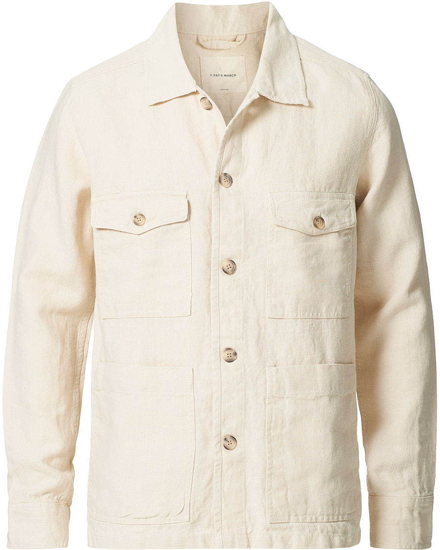 Hombres | Camisas | A Day's March | Heavy Linen Patch Pocket Overshirt Oyster