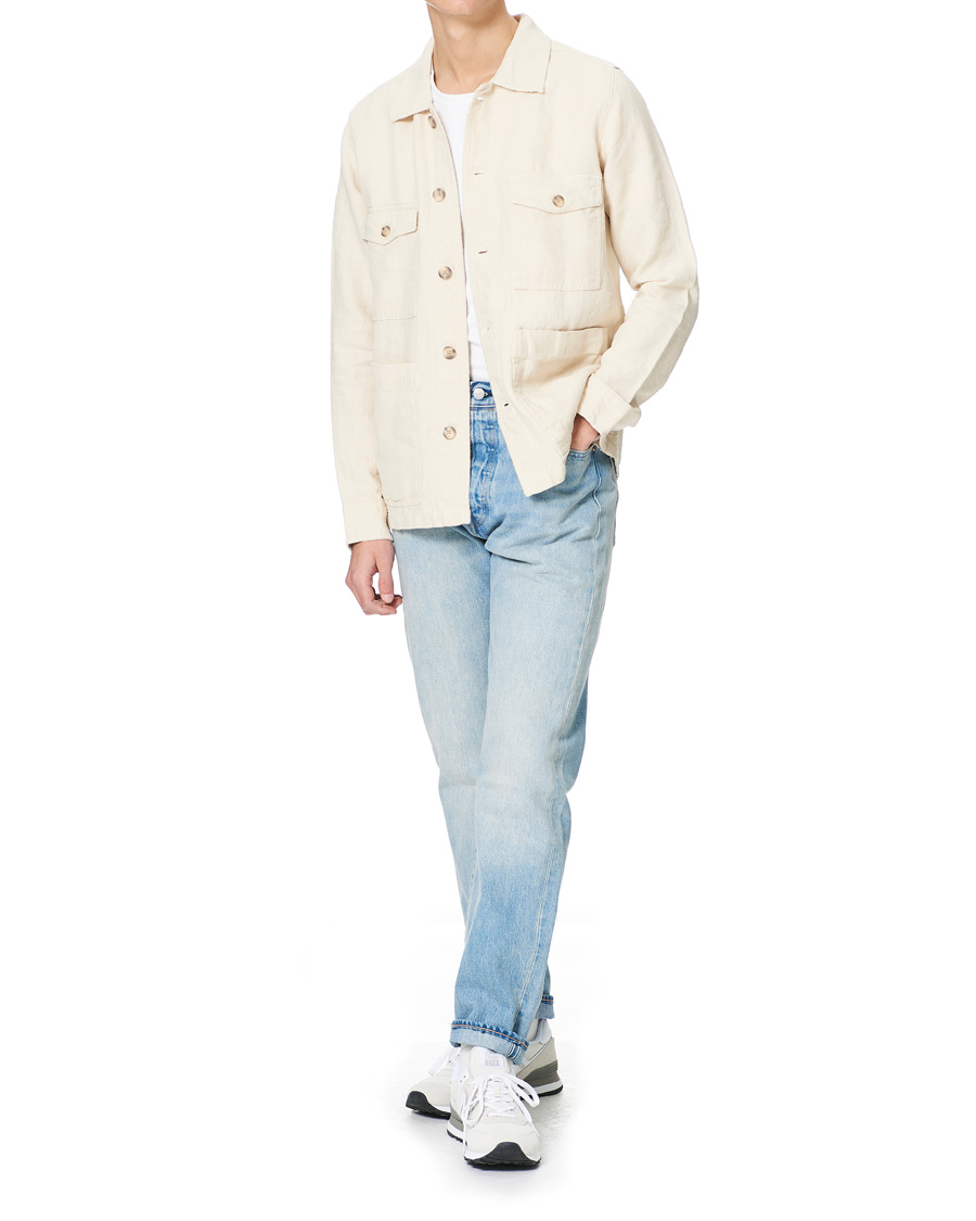 Hombres | Camisas | A Day's March | Heavy Linen Patch Pocket Overshirt Oyster