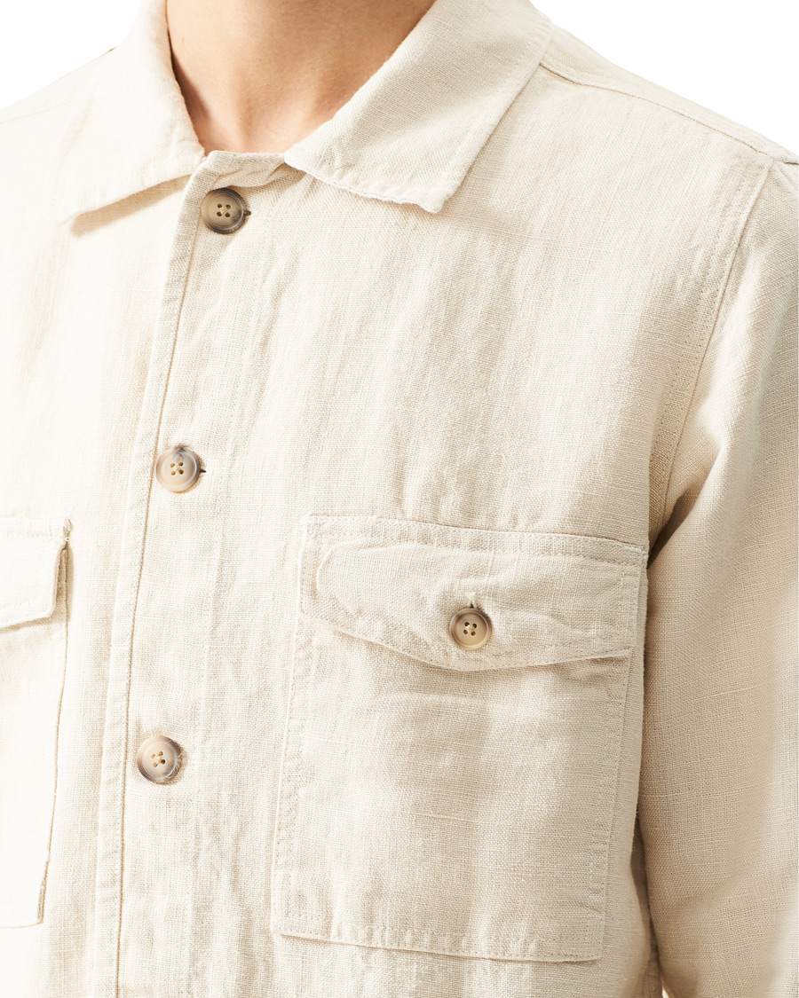 Hombres | Camisas | A Day's March | Heavy Linen Patch Pocket Overshirt Oyster