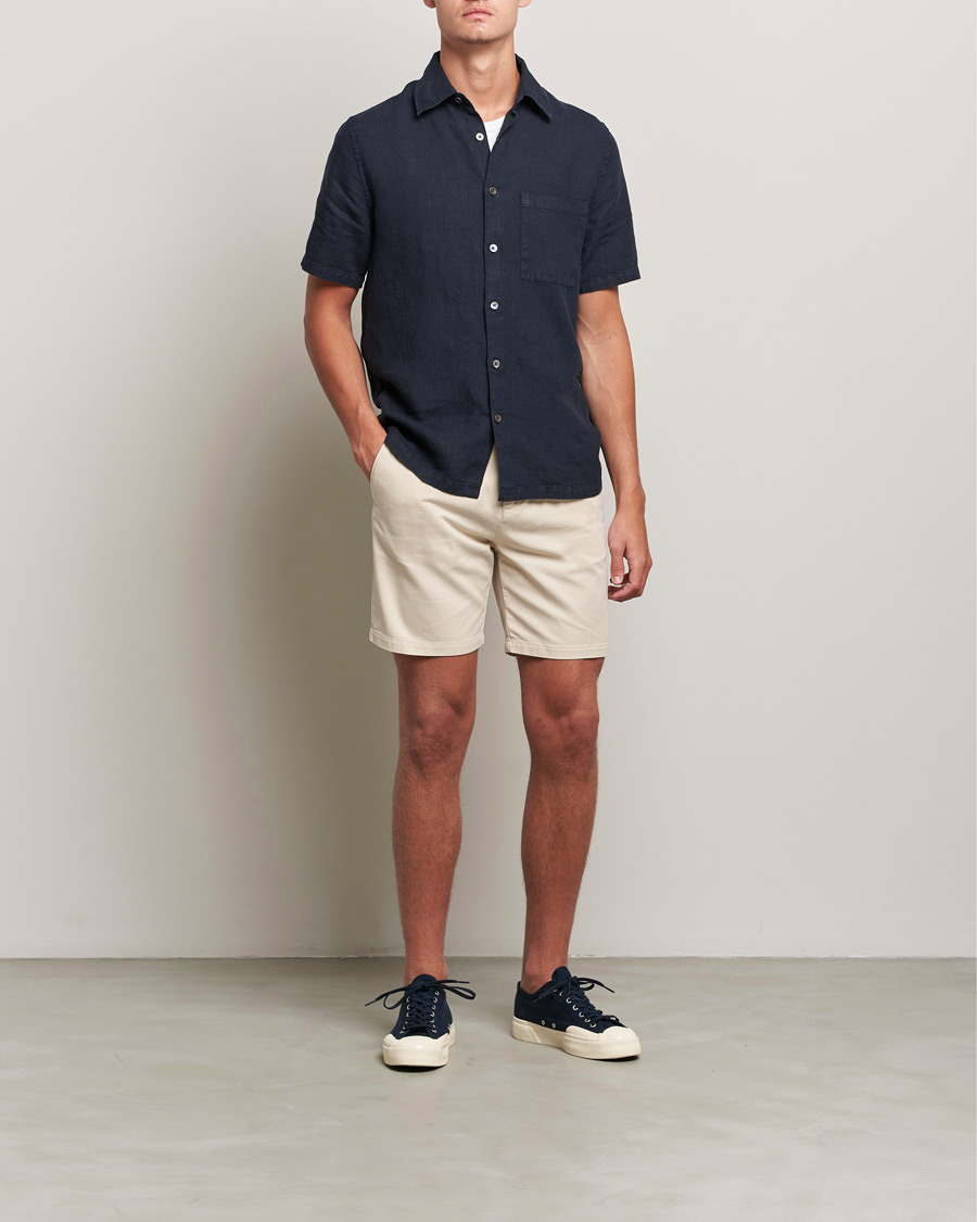 Hombres | Camisas | A Day's March | Khito Short Sleeve Linen Shirt Dark Navy