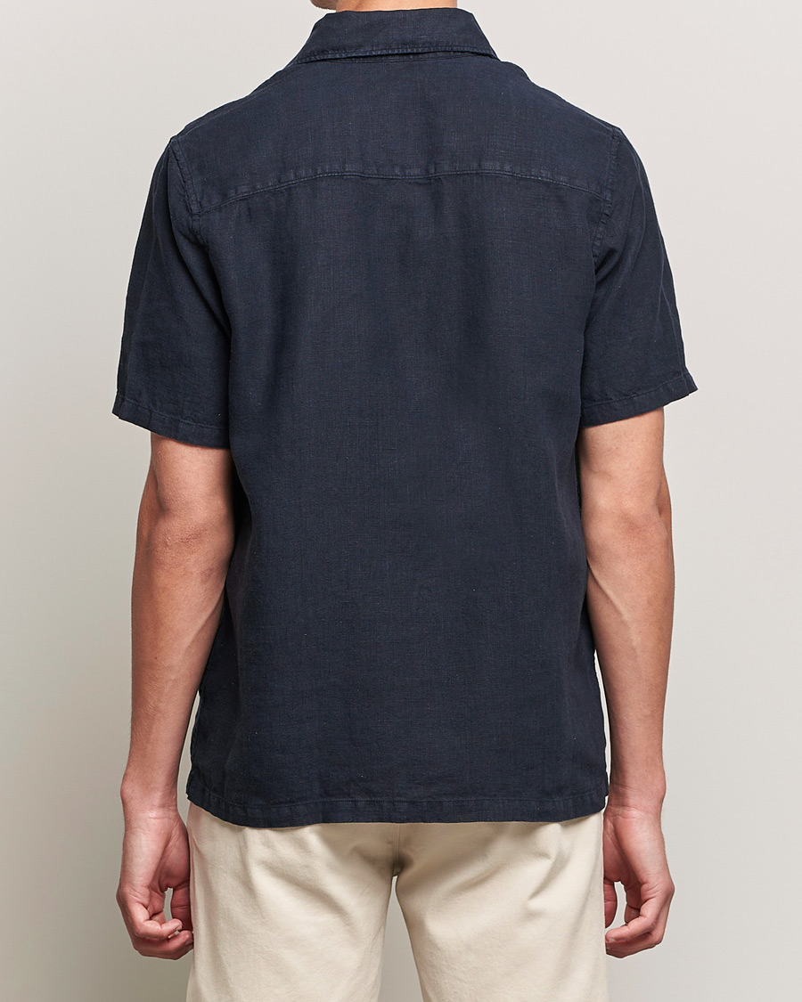 Hombres | Camisas | A Day's March | Khito Short Sleeve Linen Shirt Dark Navy