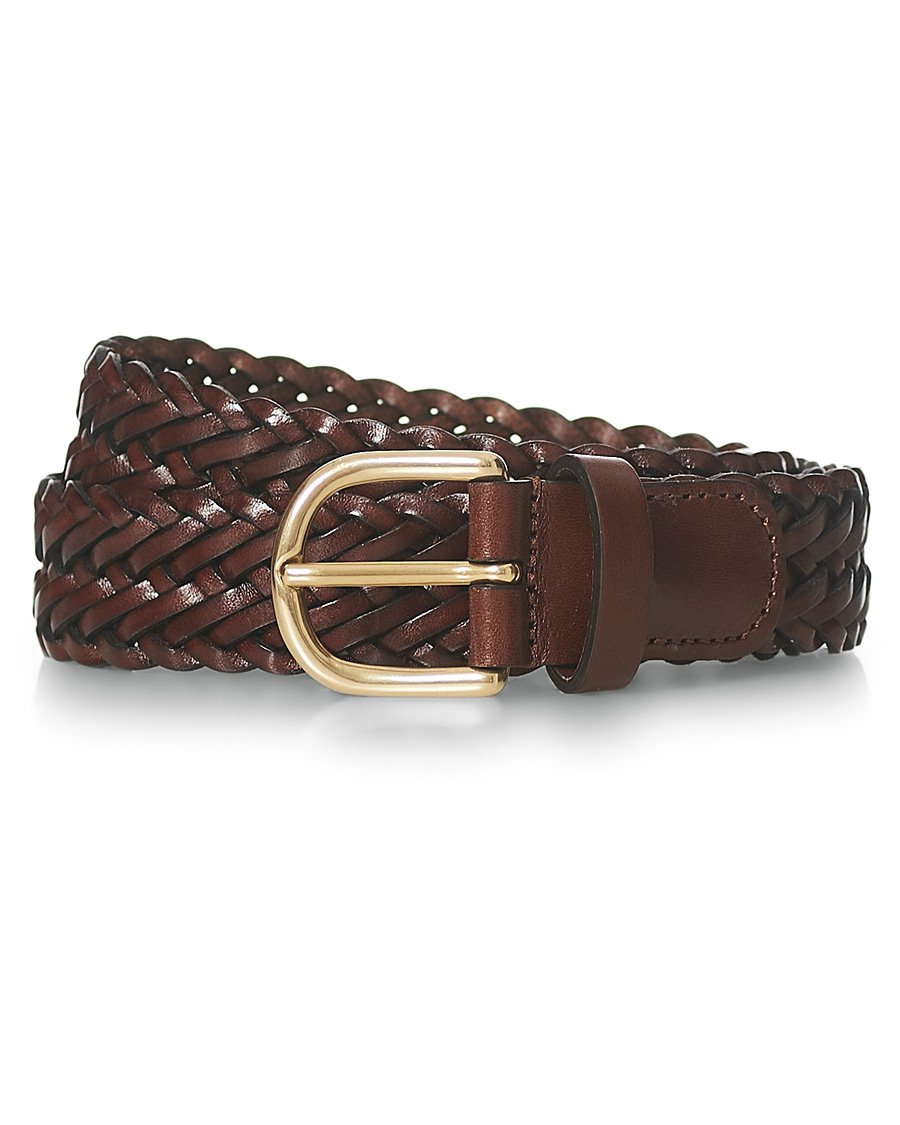 Hombres | Anderson's Woven Leather Belt 3 cm Dark Brown | Anderson's | Woven Leather Belt 3 cm Dark Brown