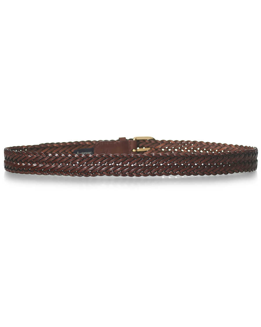 Hombres | Anderson's Woven Leather Belt 3 cm Dark Brown | Anderson's | Woven Leather Belt 3 cm Dark Brown