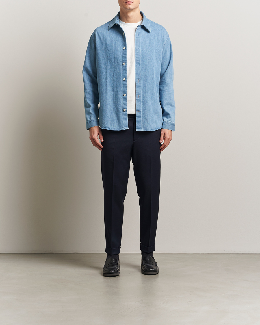Hombres | Pantalones | Filippa K | Terry Gabardine Cropped Turn Up Trousers Navy