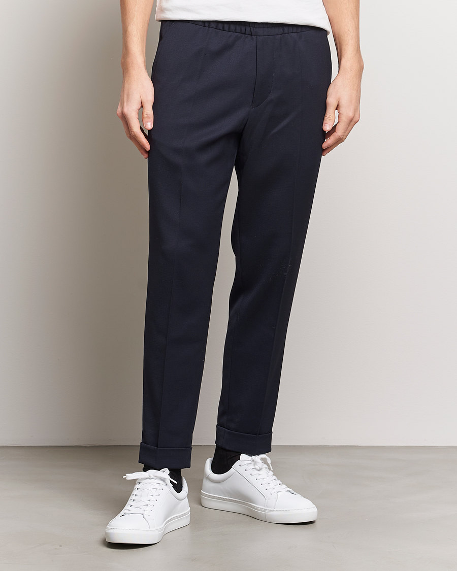 Hombres | Pantalones con cordón | Filippa K | Terry Gabardine Cropped Turn Up Trousers  Navy