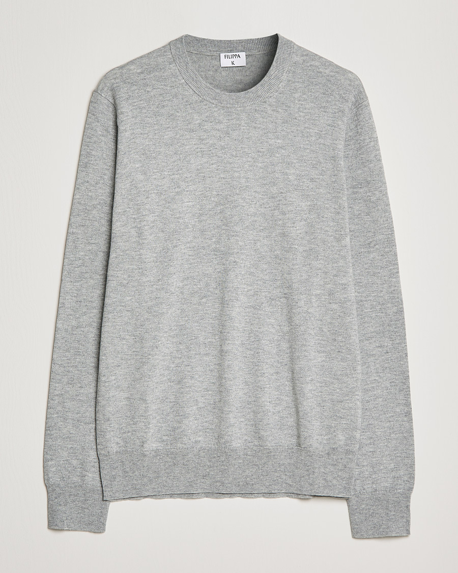 Hombres | Jerséis y prendas de punto | Filippa K | Cotton Merino Basic Sweater Light Grey Melange