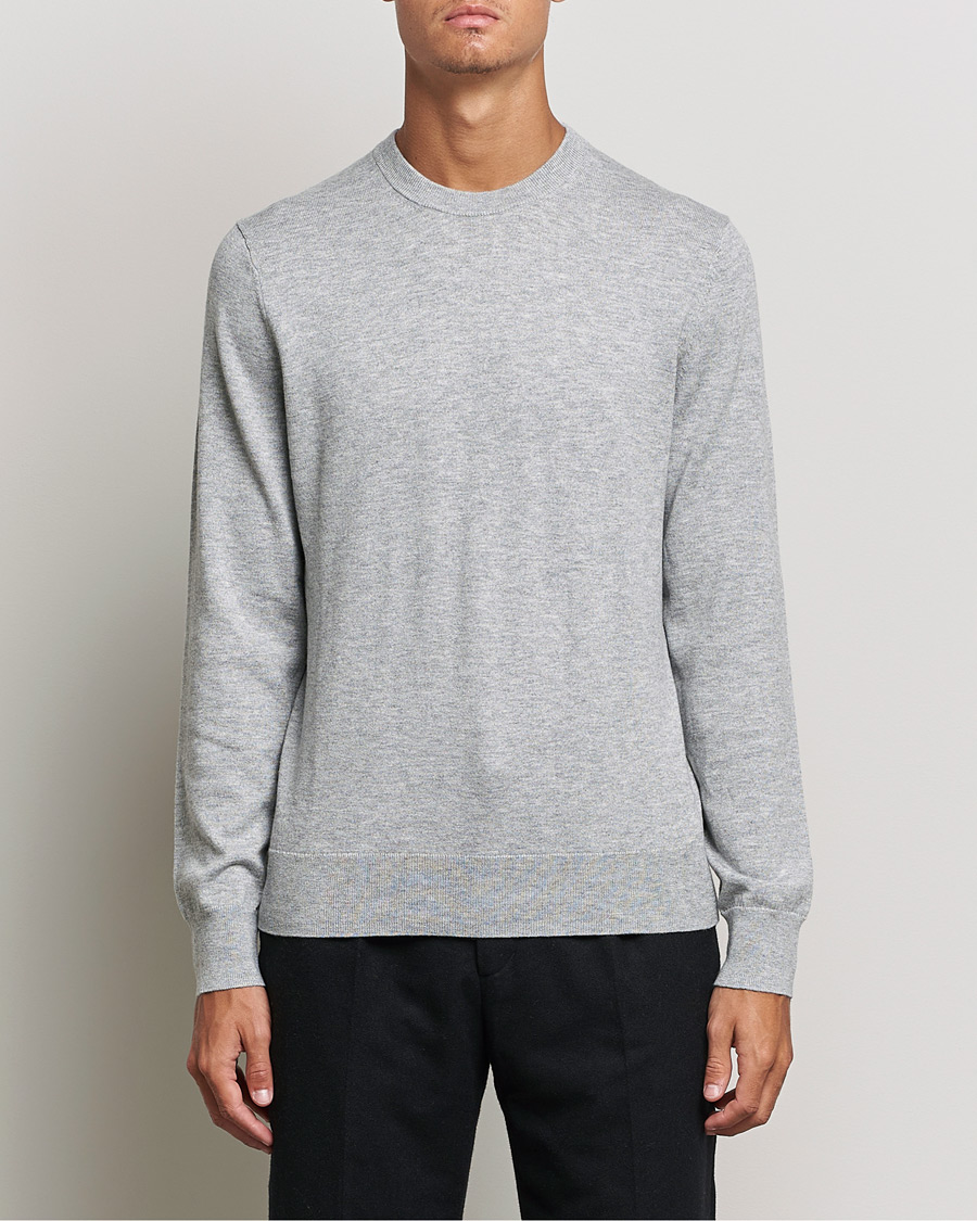 Hombres | Jerséis y prendas de punto | Filippa K | Cotton Merino Basic Sweater Light Grey Melange