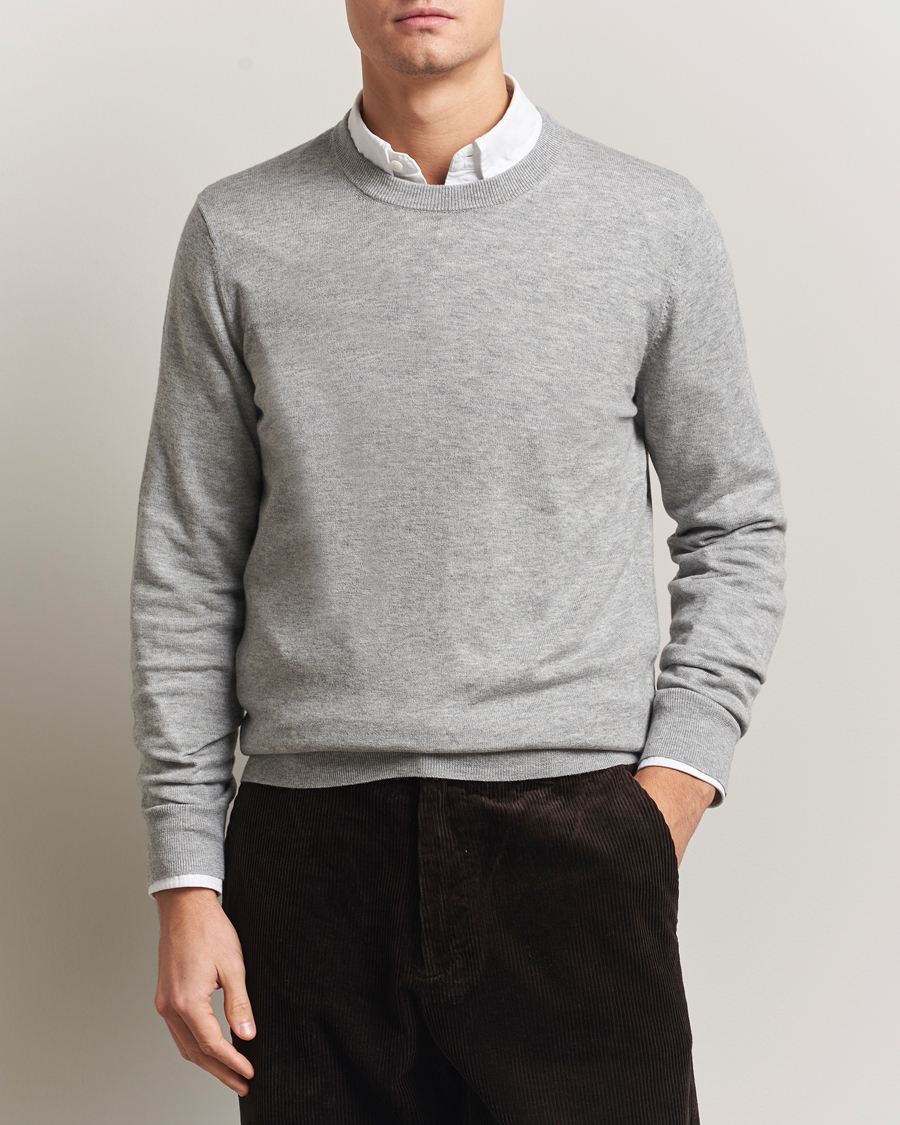 Hombres | Jerséis y prendas de punto | Filippa K | Cotton Merino Basic Sweater Light Grey Melange
